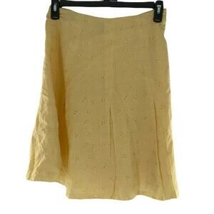 Voice Skirt Womens Size Small 100% Linen Eyelet A-Line Knee Length Pleated Lined